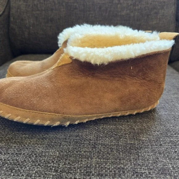 LL Bean Wicked Good Brown Suede Sheepskin Shearling Slippers Women's 8 *READ* - Picture 4 of 11